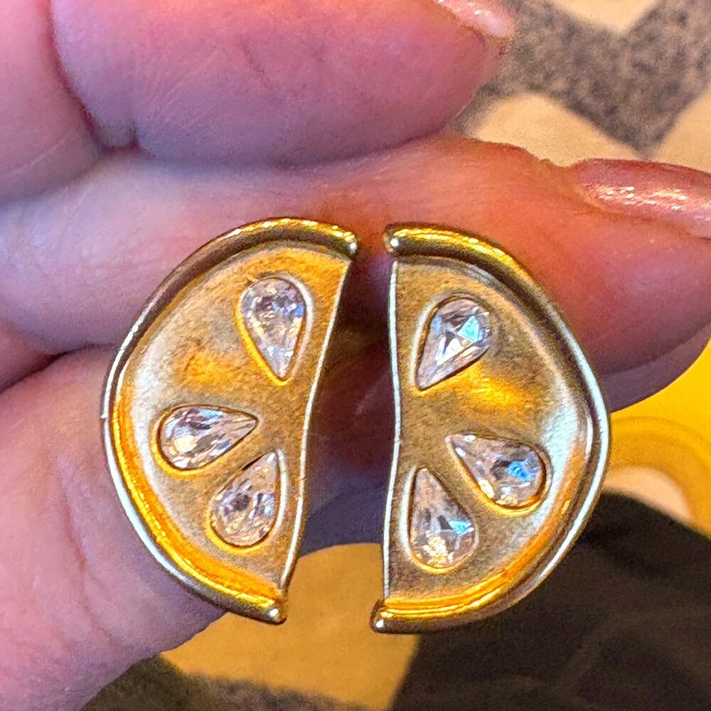 Vintage GIVENCHY Gold Clip-On Earrings – Lemon Slice Design